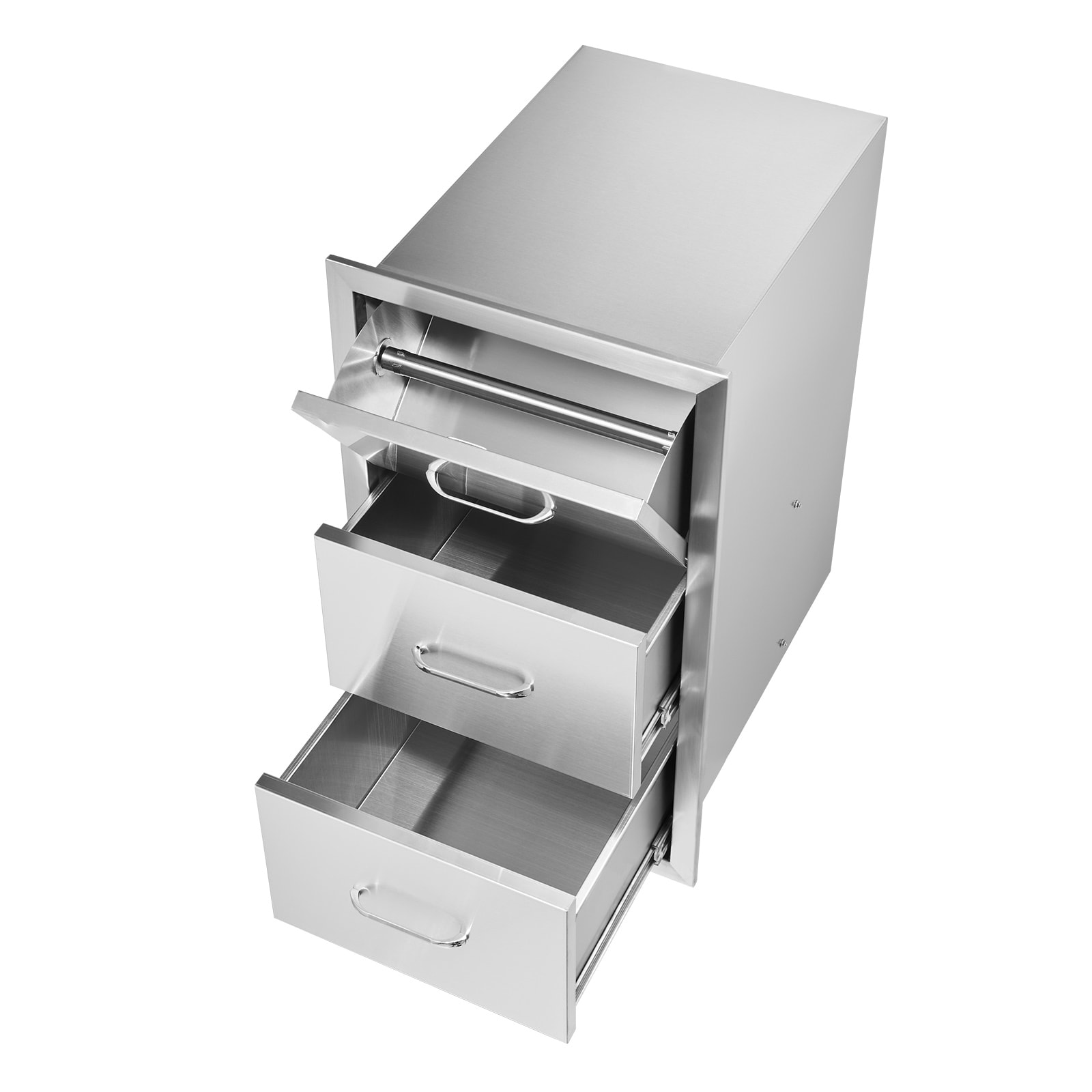 17W X 30H X 21D Inch Outdoor Kitchen Stainless Steel Double Access Drawers With Paper Towel Holder Combo For BBQ Island Or Grill Station_maomaolike.com